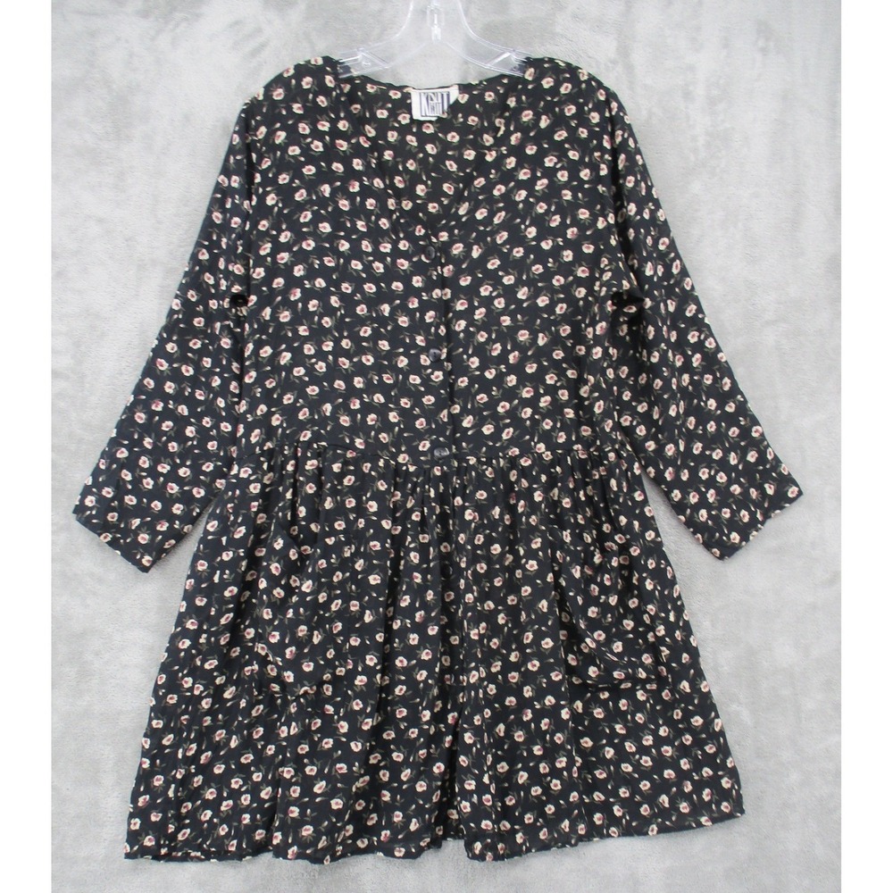 Vintage Knit Wit Dress Womens Large Floral Button Tiered Babydoll Semi Sheer